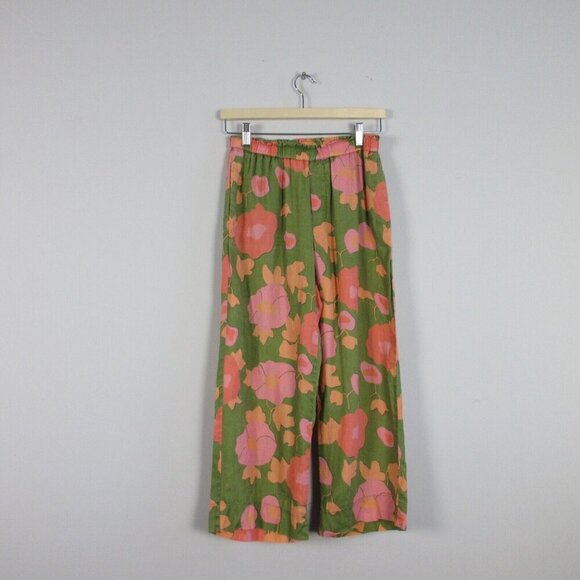 Trovata Birds of Paradise Willa Pants Women's Linen Pull On Floral Green XS 190 - Picture 1 of 14